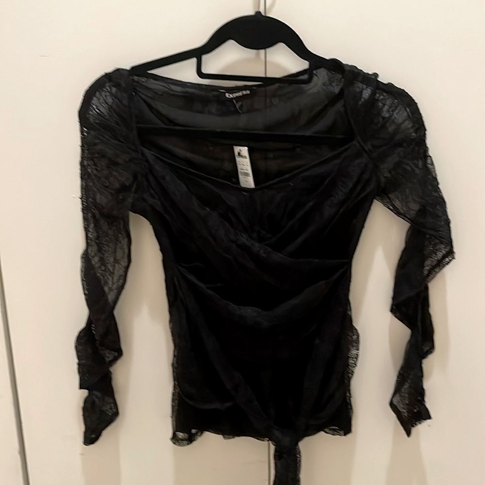 Express black lace wrap top xs NWT #143
